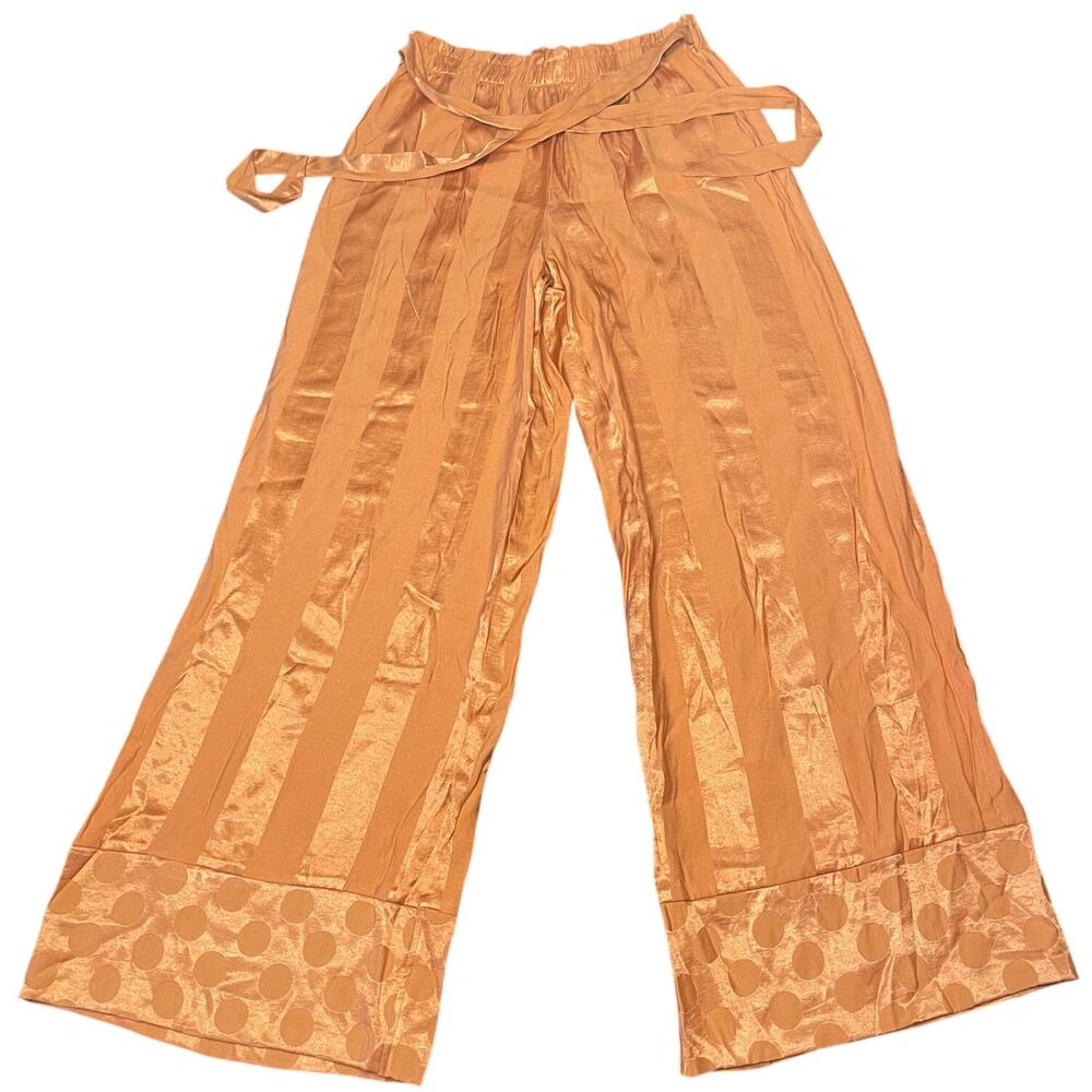 NEW NWT Victoria's Secret Wide Leg Striped Orange Lounge Belted Pants M